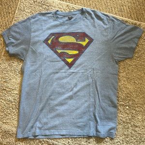 Superman Short Sleeve Light Blue Faded Look Graphic Tee. Size L